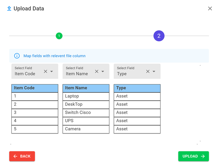 Map Fields : Upload CSV/Excel file to Dataset