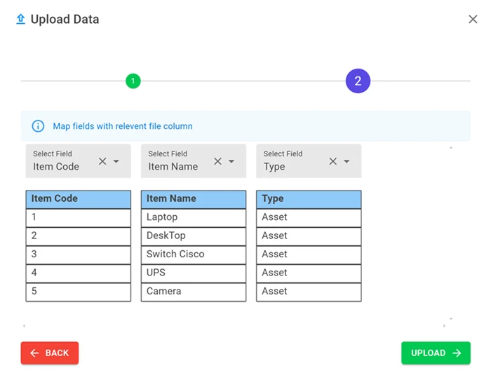 Map Fields : Upload CSV/Excel file to Dataset